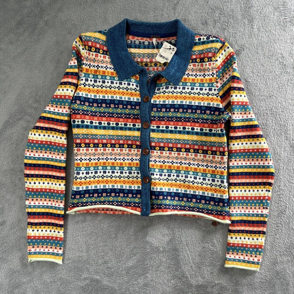 Free People Oak Pine Cardigan Womens Large Button Up Grandma Knit Sweater NEW